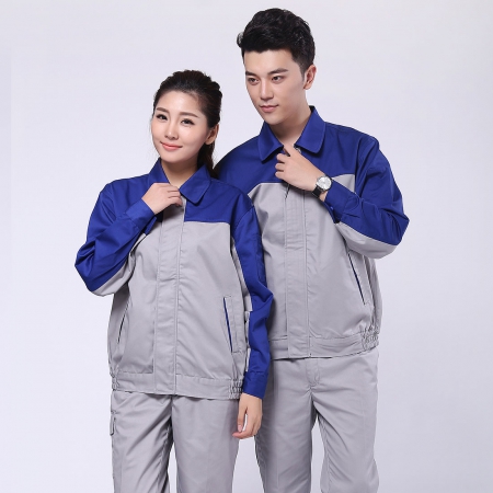 艳蓝配浅灰涤棉纱卡汽车工作服AC072-QX